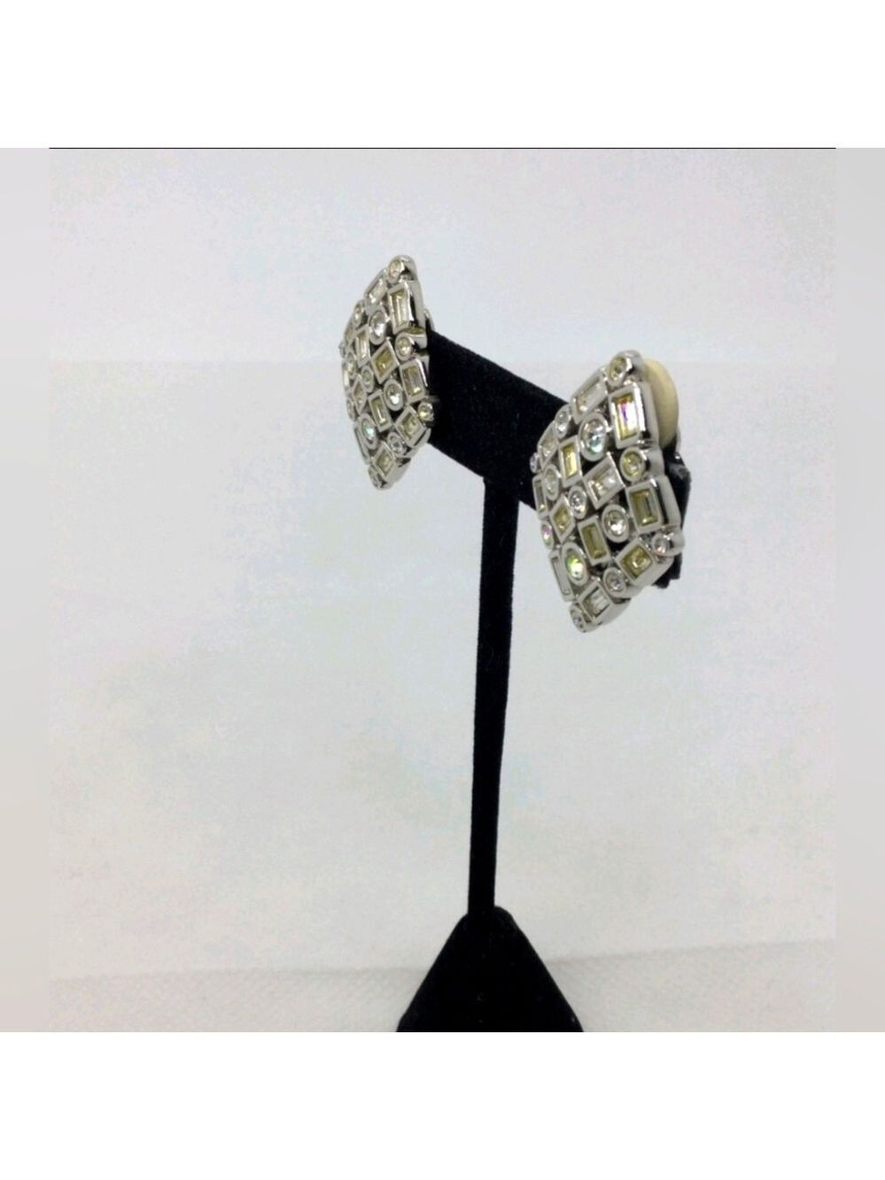Vintage Swarovski Crystal Pave Rhombus Clip on Earrings